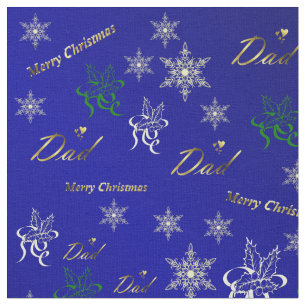 Tecido Texto de Natal feliz do ouro pai em azul
