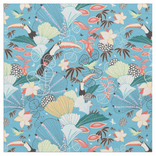 Tecido Textura tropical com Toucans e colibris