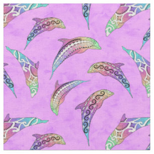 Tecido Tie Dye Pink Marine Animal Dolphins Marlins