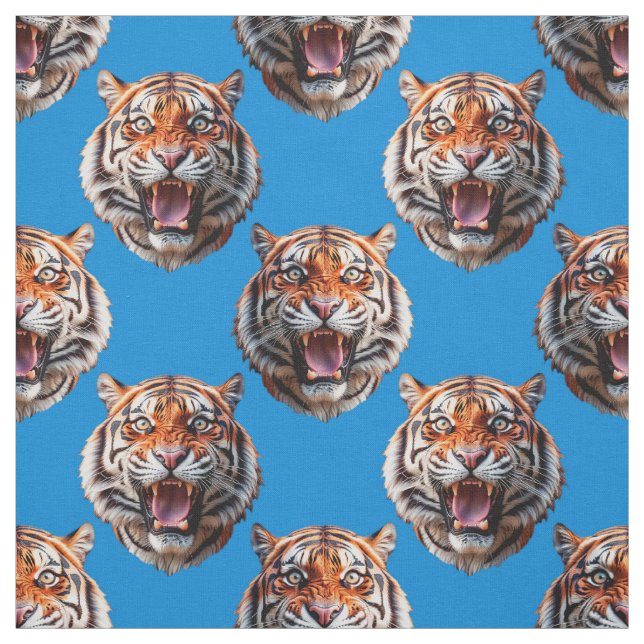 Tecido Tiger Head Pattern Design Blue  (Modelo)