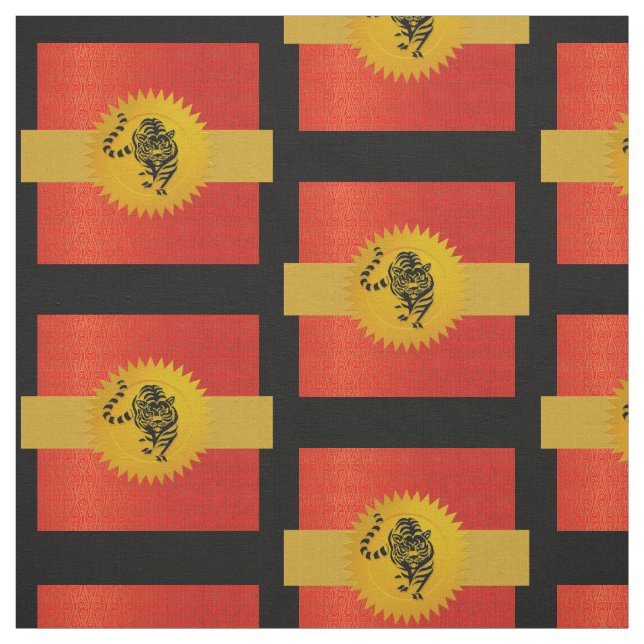Tecido Tigre Chinês Zodiac | Vermelho, Dourado e Preto (Modelo)