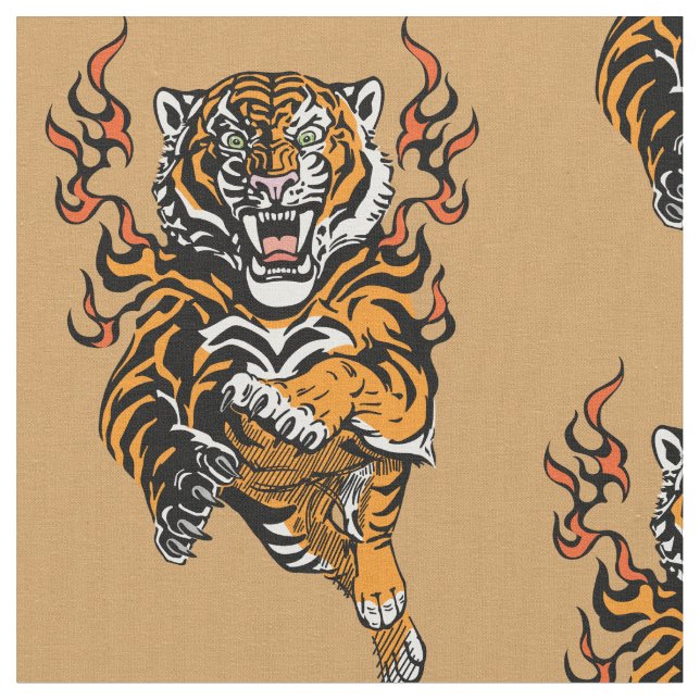 Tecido Tigre irritado em línguas de chamas (Detalhe)