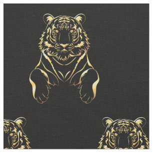Tecido Tigre preto com tiras de ouro