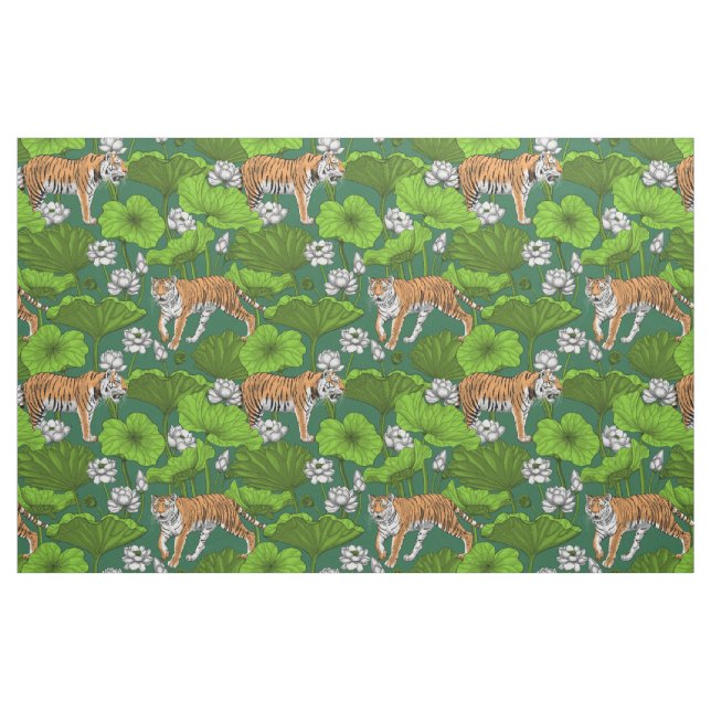 Tecido Tigres na lagoa branca de lótus (Fat Quarter)
