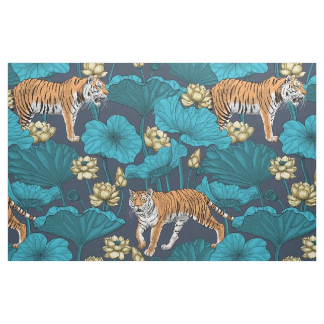 Tecido Tigres no lago de lótus amarelo (Fat Quarter)