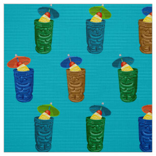 Tecido Tiki Mugs Retro Hawaiian Tropical Bebidas