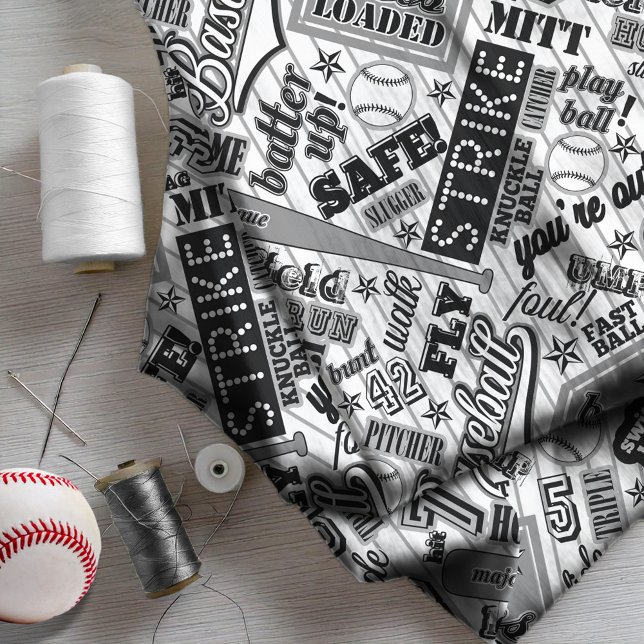 Tecido Tipografia do Baseball Black White Stripes ID770 (Criador carregado)