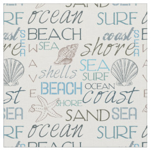 Tecido Tipografia e escudos da praia do mar e do surf
