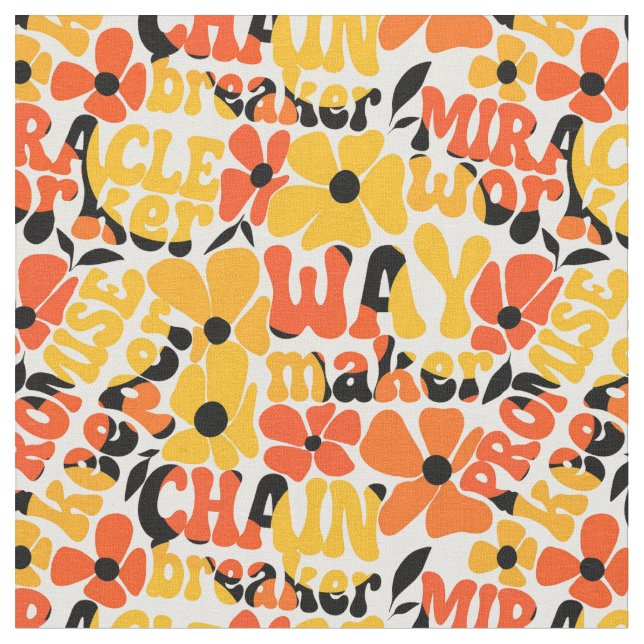 Tecido Tipografia Floral Cristã-Retro-Vibrante (Detalhe)