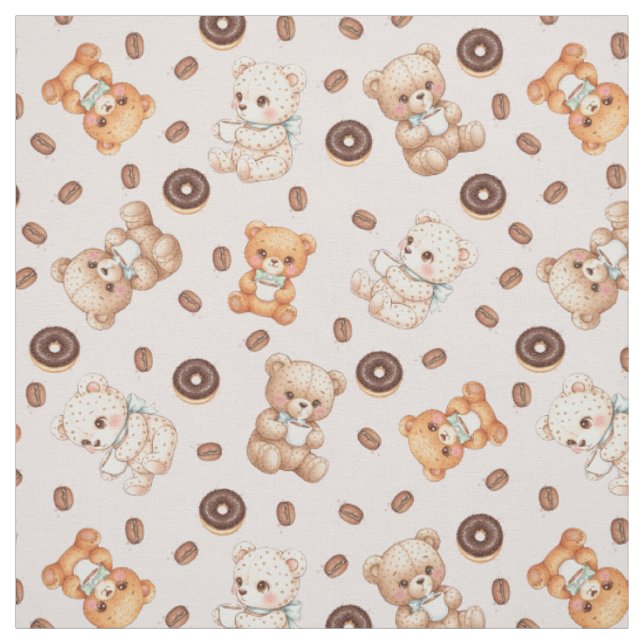 Tecido Título Padrão Sem Costura de Urso, Café e Donuts F (Modelo)