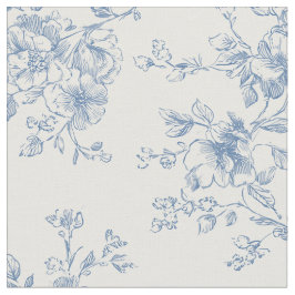 Tecido Toile Buquê Floral Azul Creme Botânico Vintage