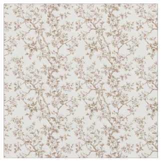 Tecido Toile Castanho com Flores e Ramificações