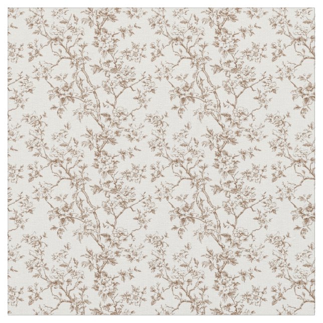 Tecido Toile Castanho com Flores e Ramificações (Detalhe)