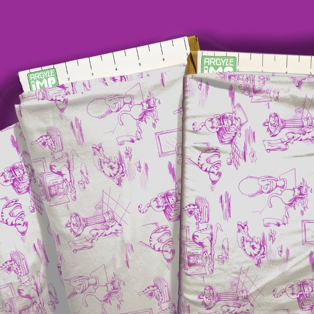 Tecido Toile De Banheiro De Gato Roxo (close-up with ruler)