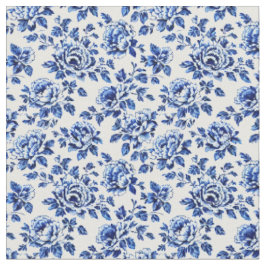 Tecido Toile de Jouy de Peonies Azuis e Brancos