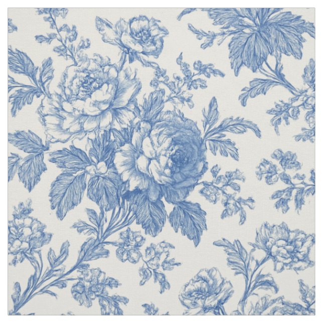 Tecido Toile de Jouy Floral Azul e Creme (Modelo)