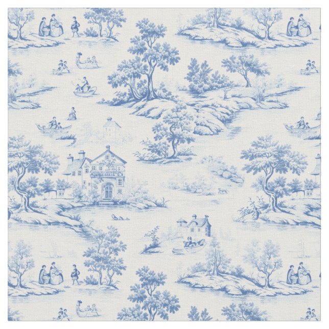 Tecido Toile de Jouy francês clássico azul (Detalhe)