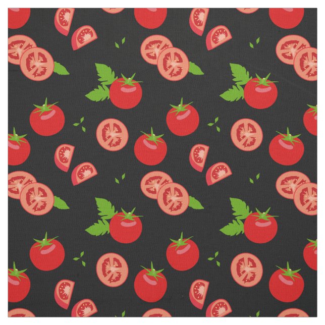 Tecido Tomates e tomate Slices Padrão em Preto (Modelo)
