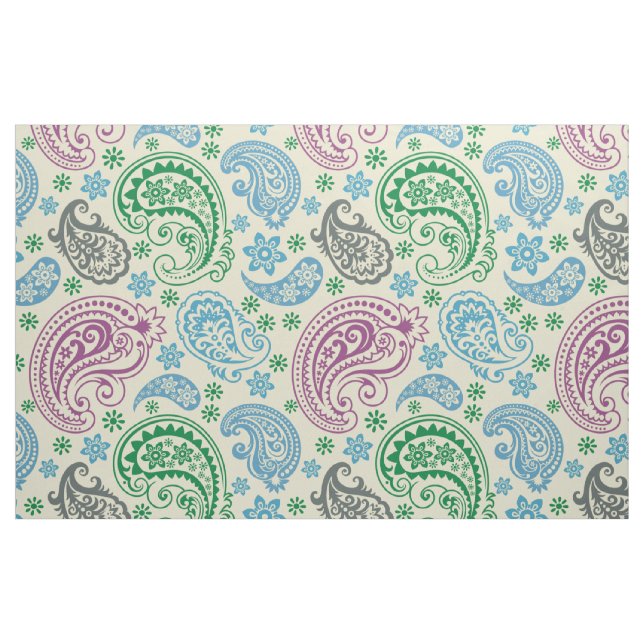 Tecido Tons verdes roxos e azuis Vintage paisley Padrão (Fat Quarter)