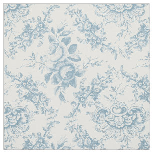 Tecido Torno Floral Branco e Azul gravado Elegante
