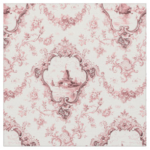 Tecido Torno Floral Gravado com Moinho e Barcos-Rosa