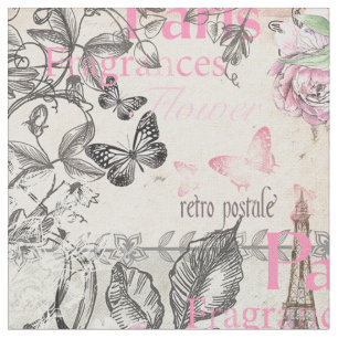 Tecido Torre Eiffel floral de Paris do rosa do preto do