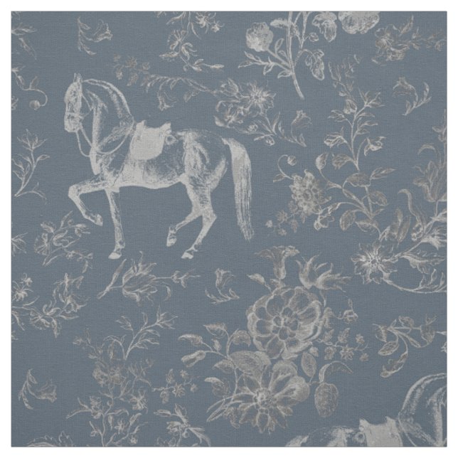 Tecido Torre Floral Elegante Azul Equina (Modelo)