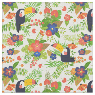 Tecido Toucan & flores tropicais