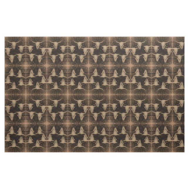 Tecido Touro Crânio Ocidental Marrom Sepia Arte Rústica (Fat Quarter)