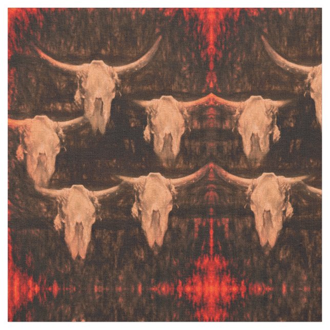 Tecido Touro Crânio Oeste Cria Vermelho Vermelho (Detalhe)