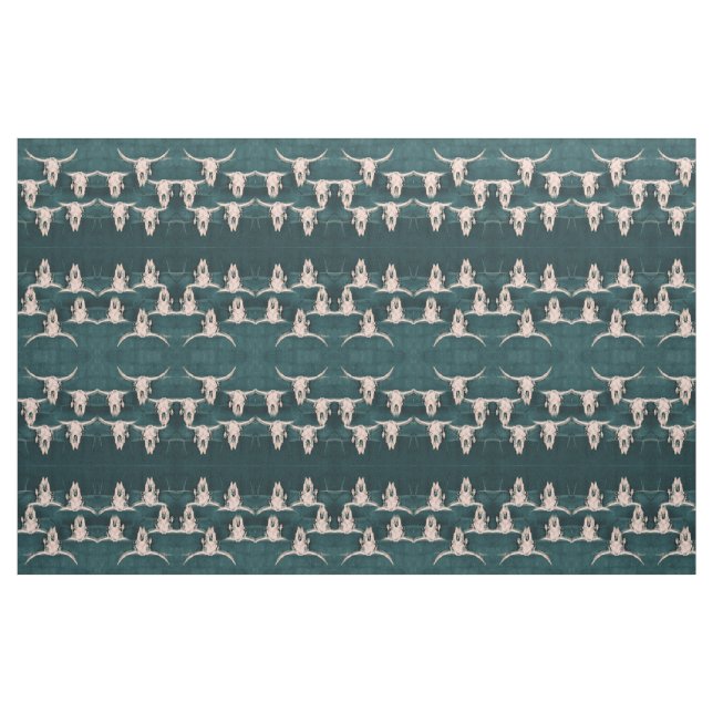 Tecido Touro Crânio Russo Vintage Verde Verde Ocidental (Fat Quarter)