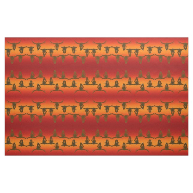 Tecido Touro Crânios Laranja Russo Amarelo Marrom Ocident (Fat Quarter)