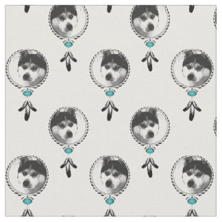 Tecido Traumfänger Husky Medaillon mit Adlerfedern