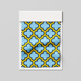 Tecido Trellis azul e amarela, lete, quatrefoil