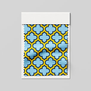 Tecido Trellis azul e amarela, lete, quatrefoil