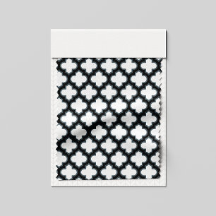 Tecido Trellis branca e preta, lete, quatrefoil