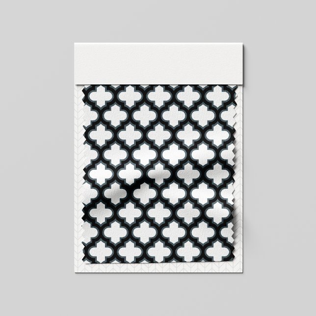 Tecido Trellis branca e preta, lete, quatrefoil (Criador carregado)