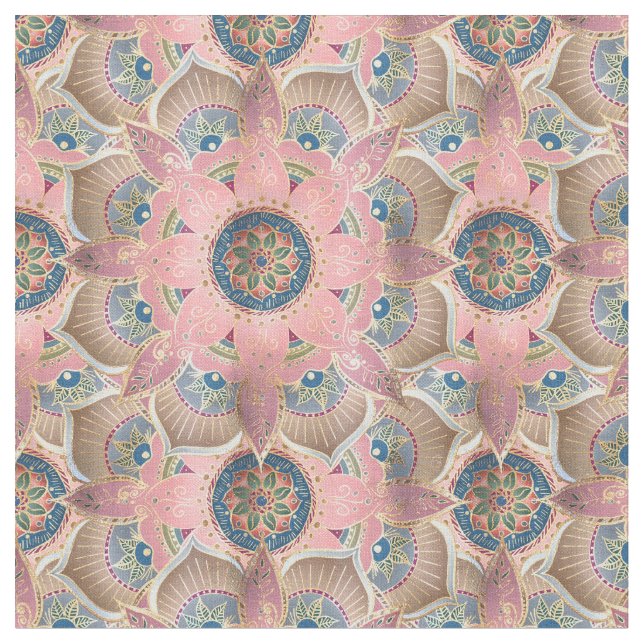 Tecido Trendy Metallic Dourado e Pink Mandala Design (Detalhe)