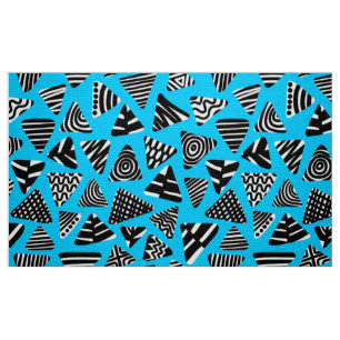 Tecido Triângulos 240121 - Preto e Branco sobre Azul-Céu