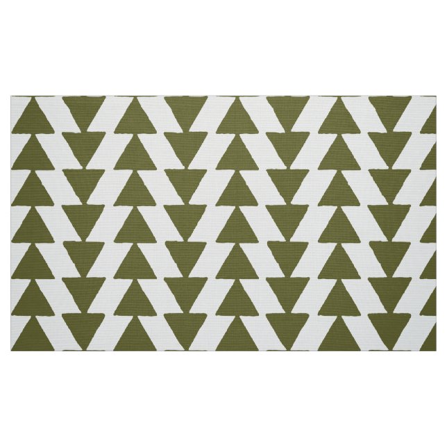 Tecido Triângulos perspicazes - Oliva profunda em branco (Fat Quarter)