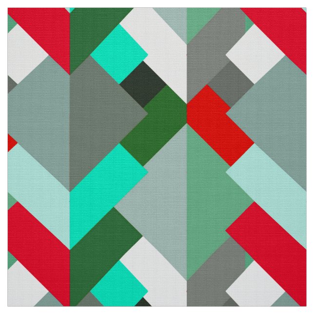 Tecido Triângulos, turquesa, vermelho, & cinzas abstratos (Modelo)