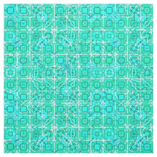 Tecido Tribal Batik - aqua e turquesa com branco (Modelo)