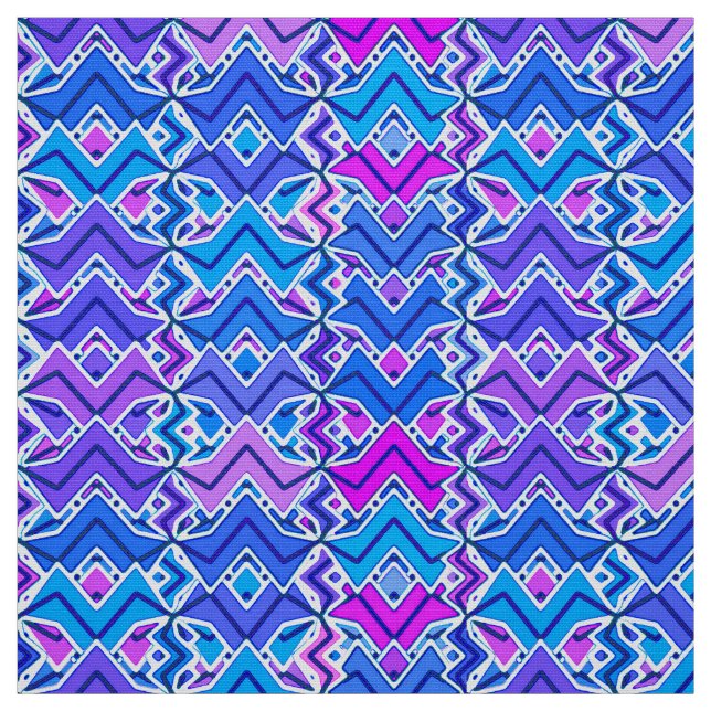 Tecido Tribal Batik Impressão, Azul, Violeta e Branco (Modelo)
