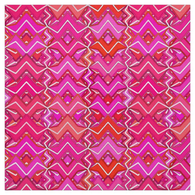 Tecido Tribal Batik Impressão, Fuchsia, Coral Rosa e Verm (Modelo)