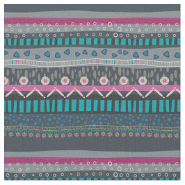 Tecido tribal floral azul cinzento do impressão