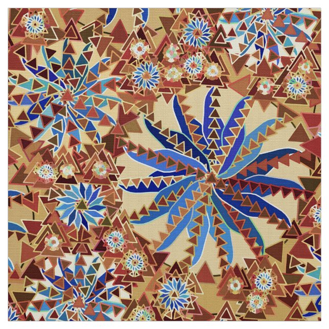 Tecido Tribal Mandala Impressão, Camel Tan e Denim Blue (Modelo)
