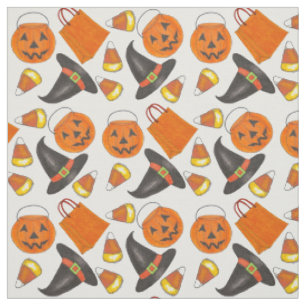 Tecido Trick ou Treat Halloween Pumpkin Witch Candy Corn