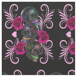 Tecido Triplo Dia Negro Dos Cascos Mortos Rosas Rosa