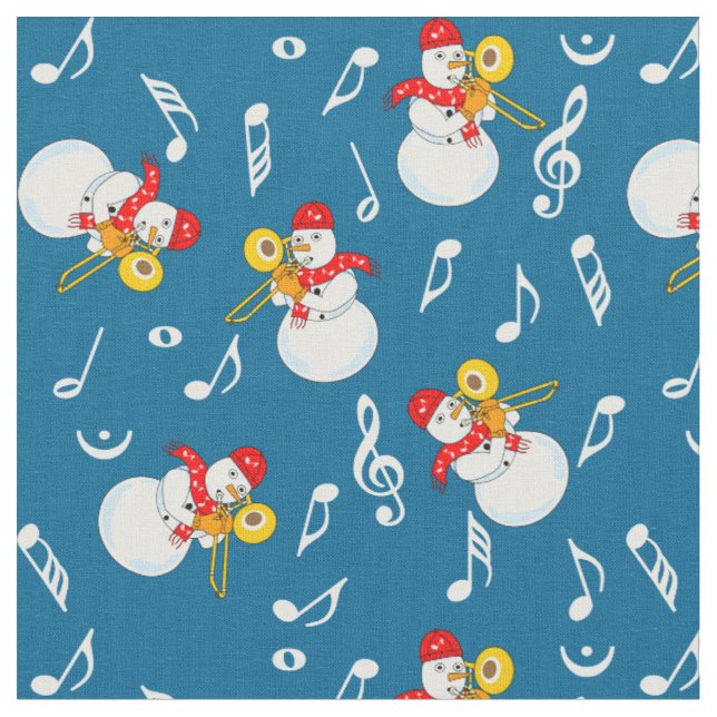 Tecido Trombone Snowman Music Notes Padrão (Detalhe)