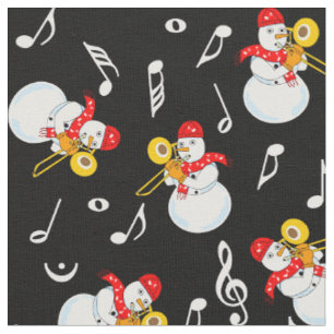Tecido Trombone Snowman Music Notes Padrão